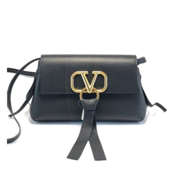 Valentino Handbags - VALENTINO Garavani V Logo Ring Black Calfskin And Buffalo Clutch Bag